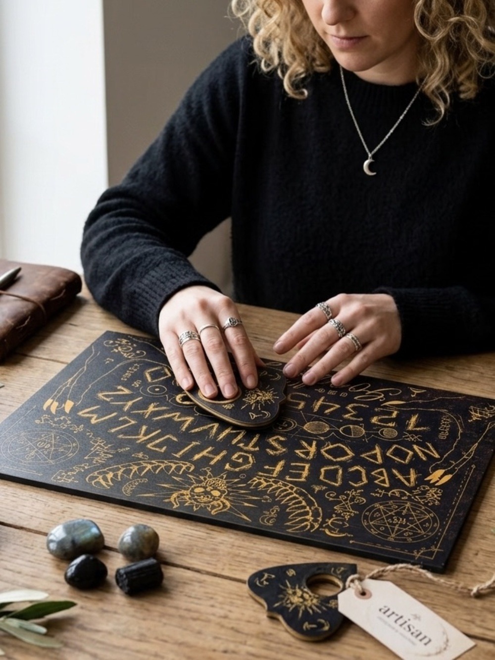 Ouija Board Wood Spirit Board Set w/ Planchette Occult Altar Decor